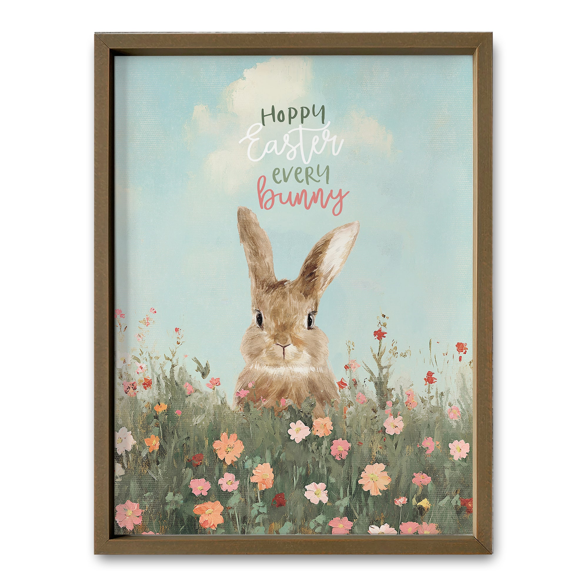 18" x 24" Happy Easter Every Bunny Wall Print in Brown Frame